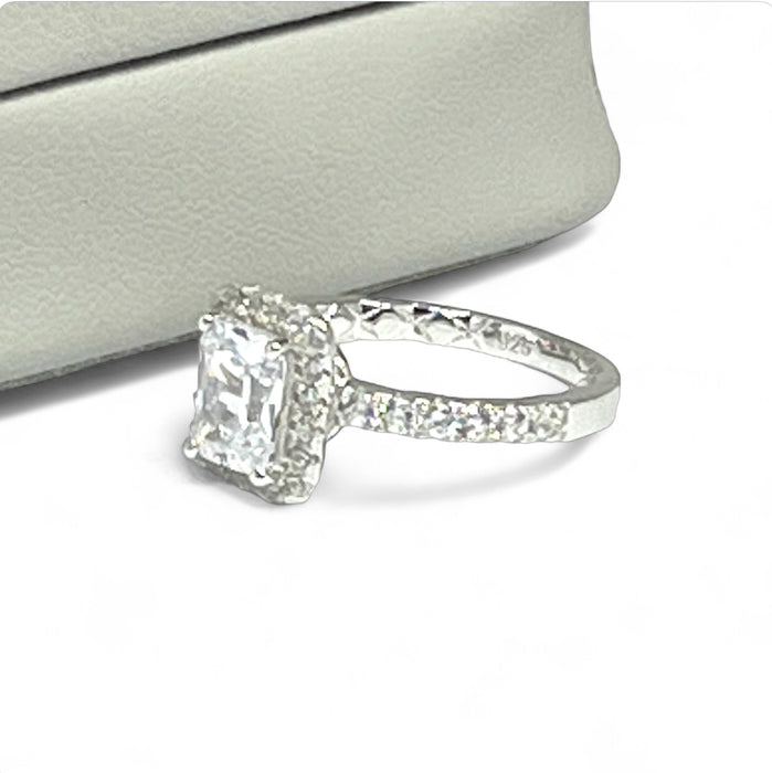 Sterling Silver Emerald CZ Halo Engagement Ring- ER-28
