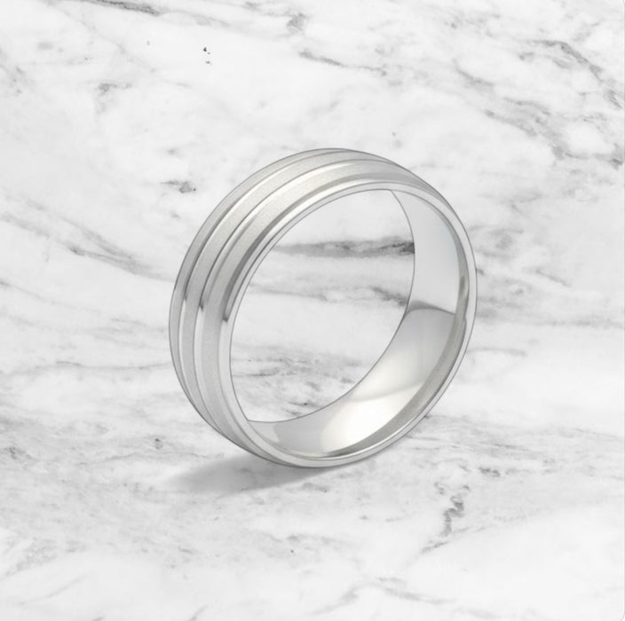 Sterling Silver Diamond Cut Triple Layer Brushed Wedding Band Ring-SW-04