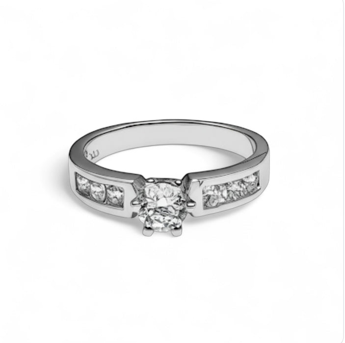 Sterling Silver Round Cut CZ Engagement Ring-ER-96