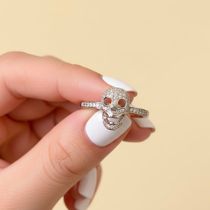 Sterling Silver Skull CZ Ring-AE-59