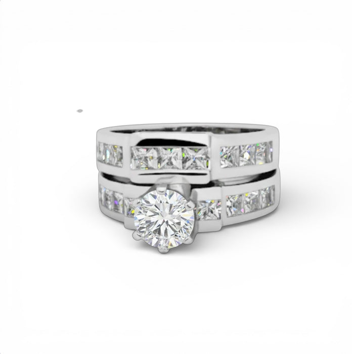 Dazzling Sterling Silver Halo CZ Bridal Set-ER-120