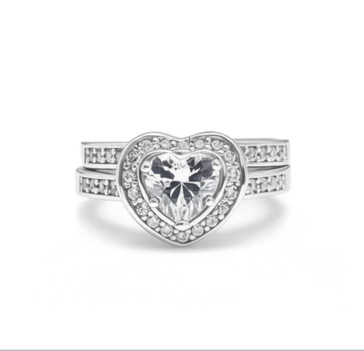 Sterling Silver Herringbone Wedding CZ Rings -ER-92