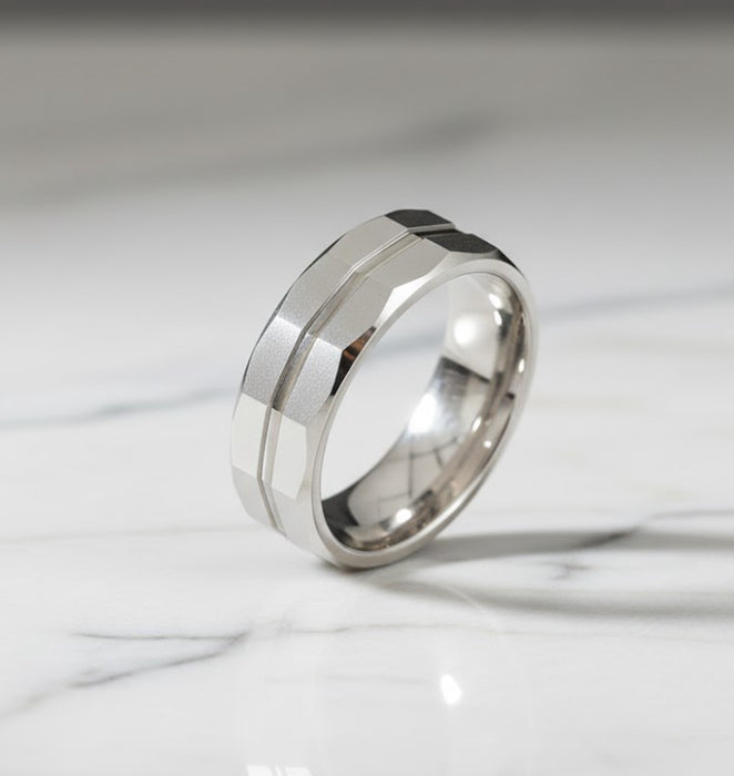 Sterling Silver Diamond Cut Pattern Wedding Band Ring-SW-17