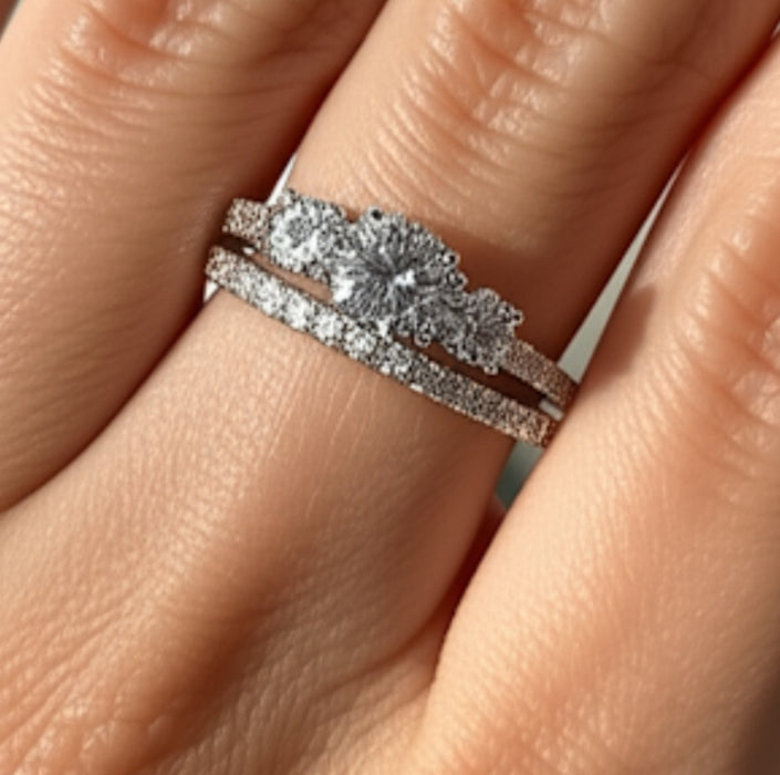 Sterling Silver CZ Engagement Set Ring-ER-138