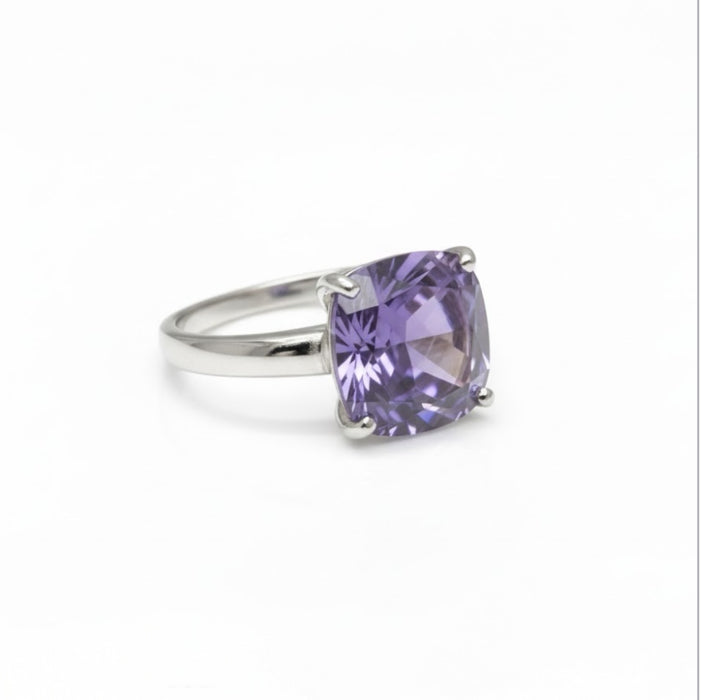 Sterling Silver Cushion Cut Amethyst CZ Ring-AE-18