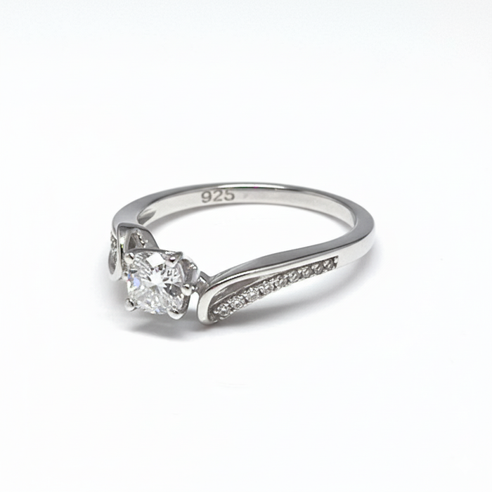 Sterling Silver Engagement Ring Round Cubic Zirconia -ER- 19