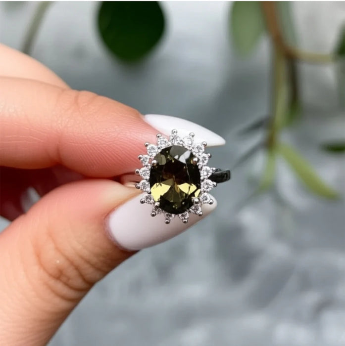 Sterling Silver Peridot Oval CZ Ring-AE-65