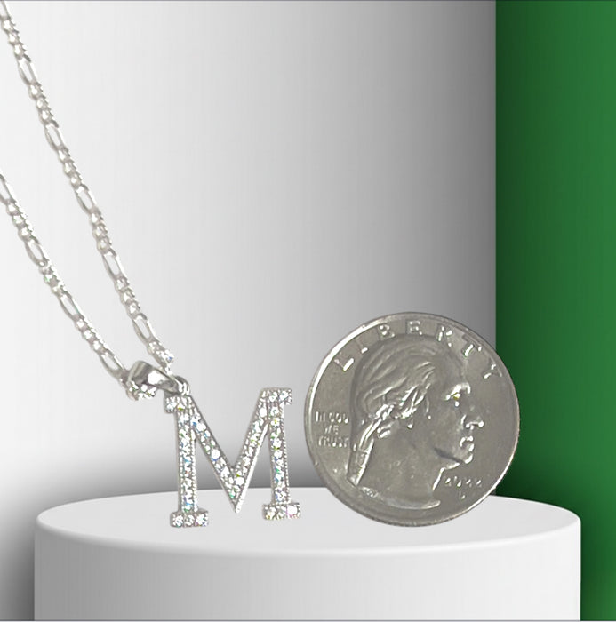Sterling Silver Letter M CZ Necklace-SN-36