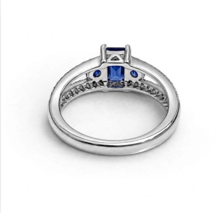 Sterling Silver Radiant Blue CZ Ring Elegance -ER-103