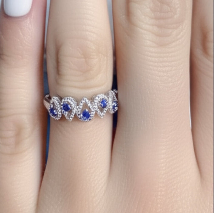 Sterling Silver Tear Drops Blue Spinel CZ Ring-AE-100