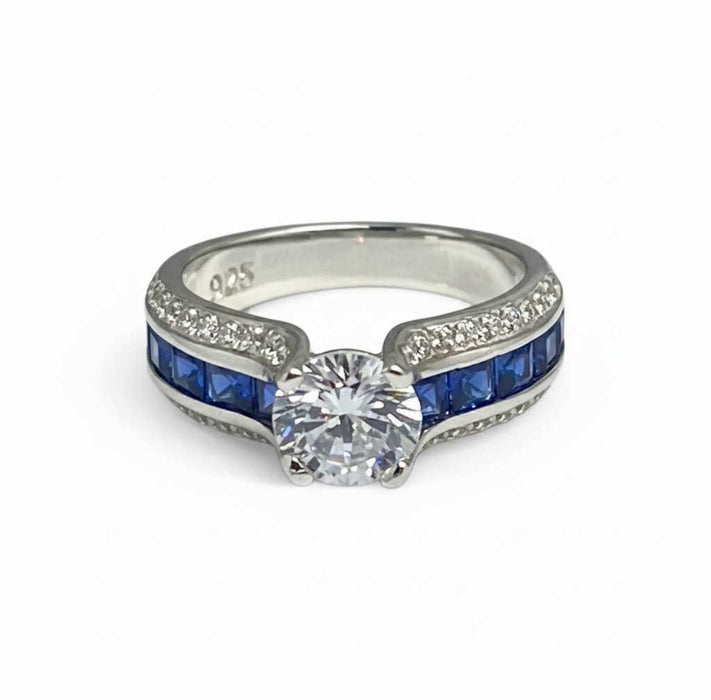 Sterling Silver Blue Band CZ Engagement Ring-ER-18