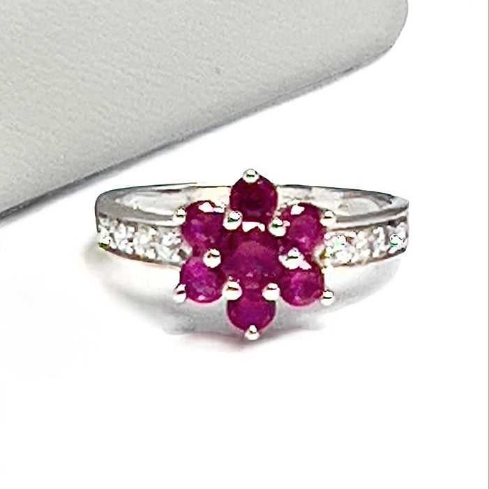 Sterling Silver Garnet Plumeria Flower CZ Ring-AE-06