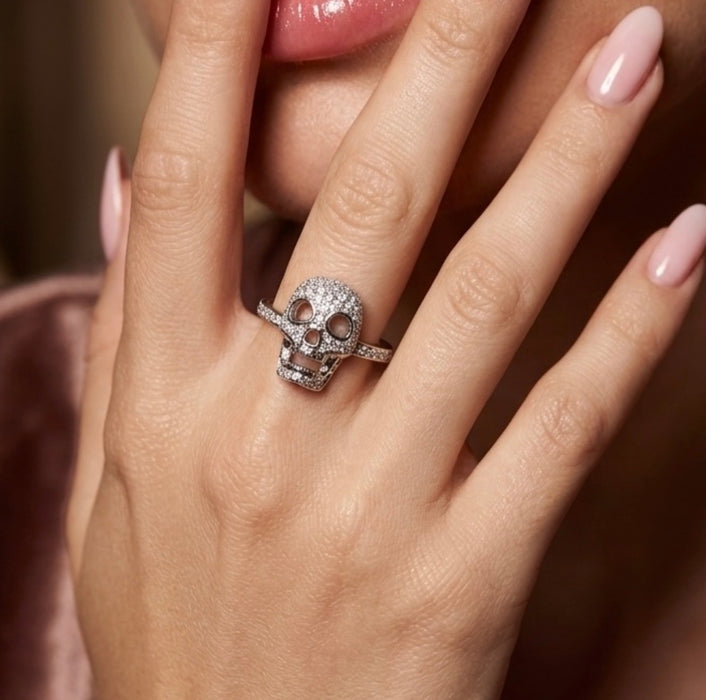 Sterling Silver Skull CZ Ring-AE-59