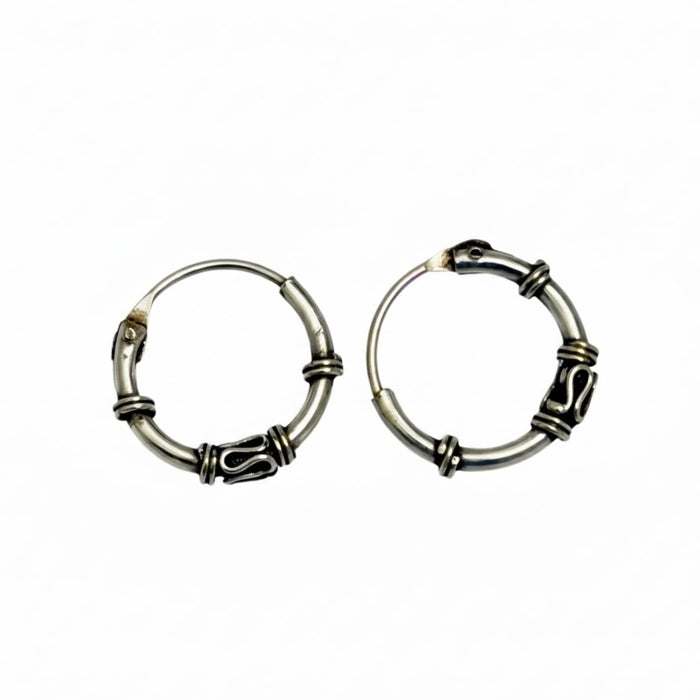 Sterling Silver 1.2mm x 1.2mm Bali Hoop Earring-SET-51
