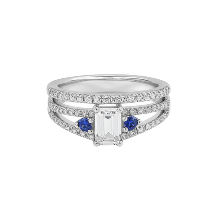 Sterling Silver Clear and Blue CZ Wedding Set Ring ER-124