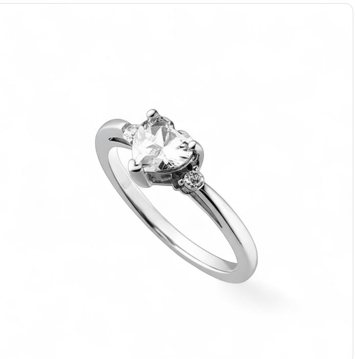 Sterling Silver Clear Heart CZ Ring-ER-132