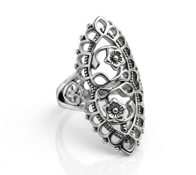 Sterling Silver Ring with Flowers & Hearts-SR-15