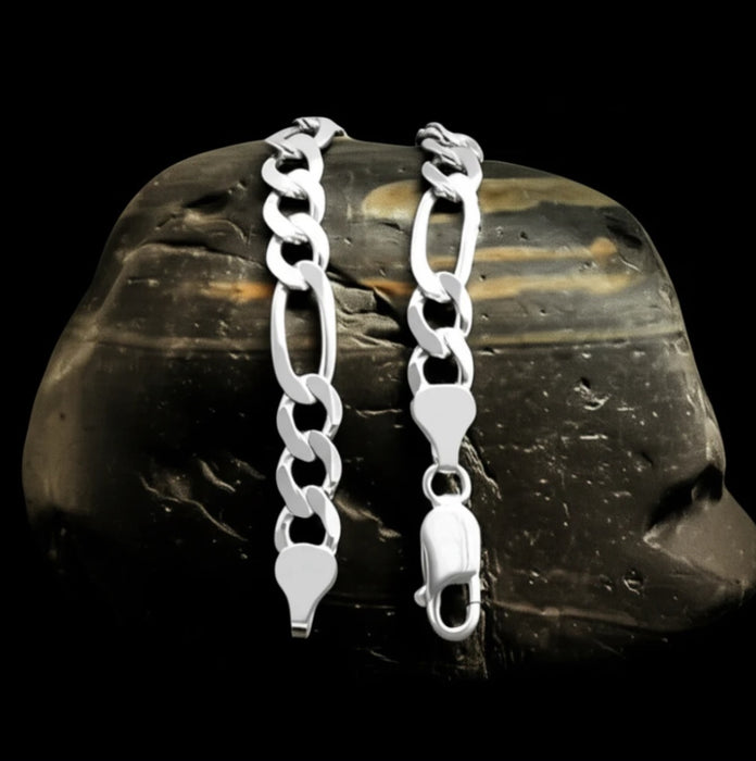 Sterling Silver Figaro Link Chain Bracelet-9.0"-29SB