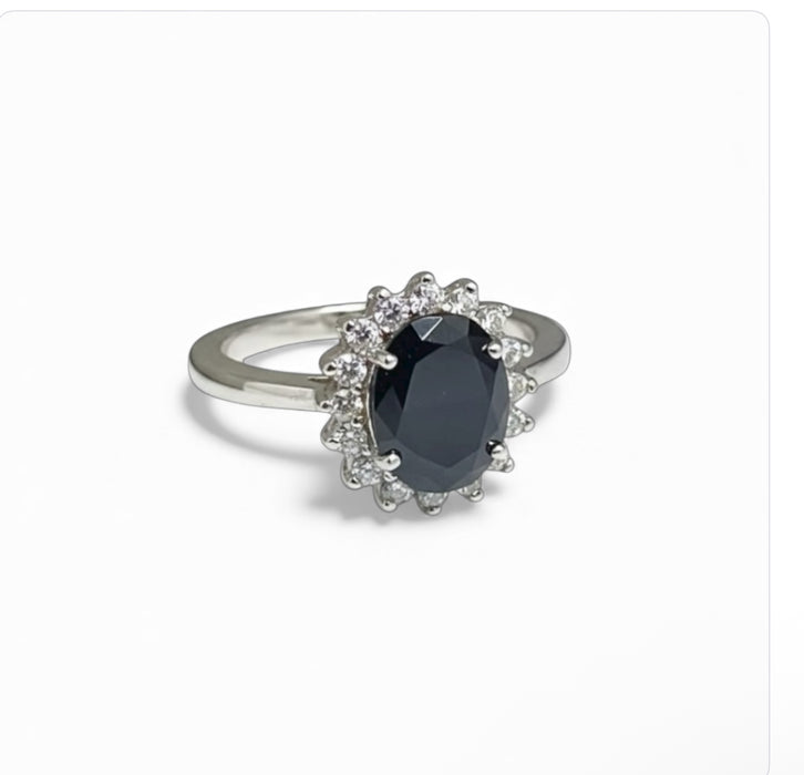 Sterling Silver Black Oval CZ Ring-AE-92