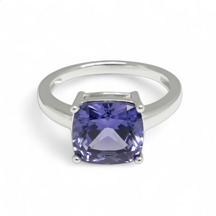 Sterling Silver Cushion Cut Tanzanite CZ Ring-AE-21