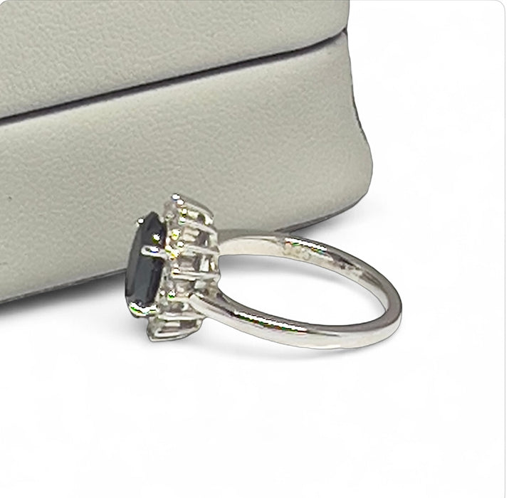 Sterling Silver Black Oval CZ Ring-AE-92