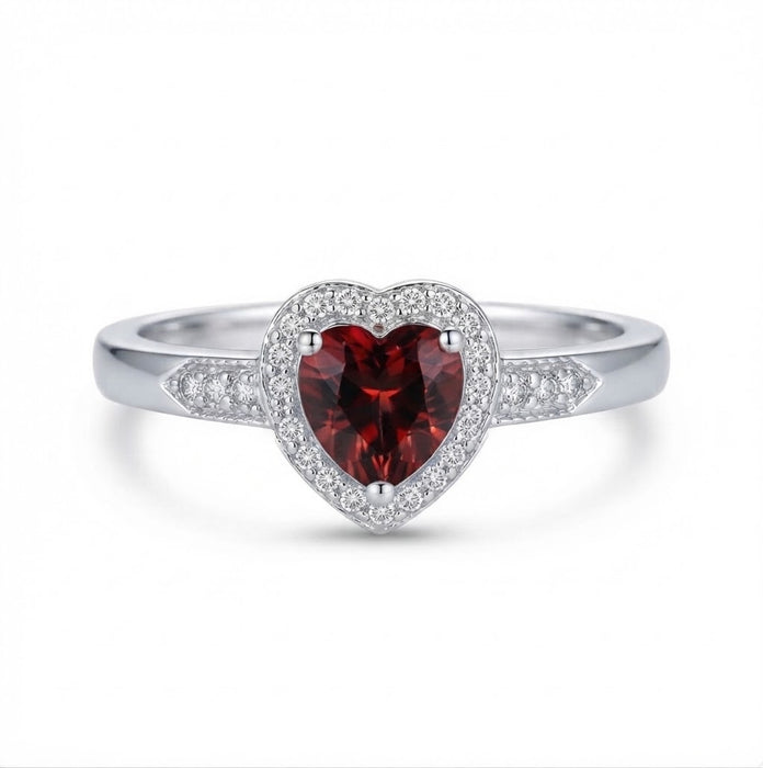 Sterling Silver Promise Ring with CZ Heart-Shaped Garnet-AE-113