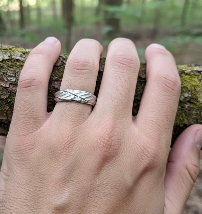 Sterling Silver Diamond Cut Lines Wedding Band Ring-SW-09