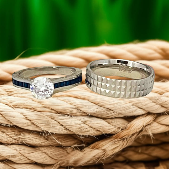 Sterling Silver Trio Wedding Ring Sets-SST-08