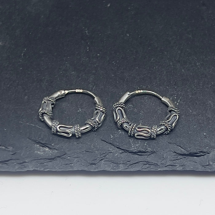 Sterling Silver 1.8mm x 16.5 Bali Rope and Swirl Hoop Earrings -SE-41