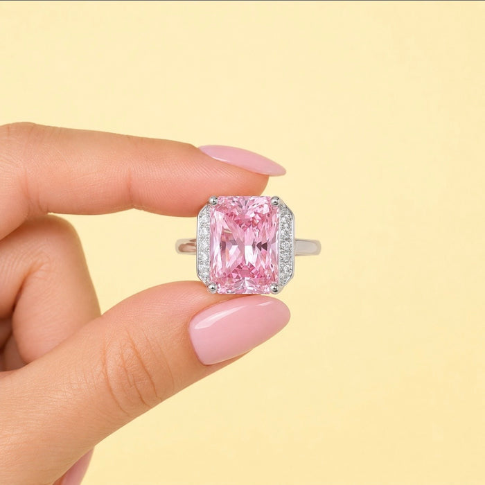 Sterling Silver Pink CZ Ring-AE-54