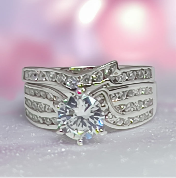 Sterling Silver CZ Engagement Ring Set-ER-112