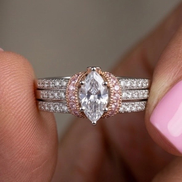 Sterling Silver Two-tone Marquise CZ Engagement Ring-ER-149