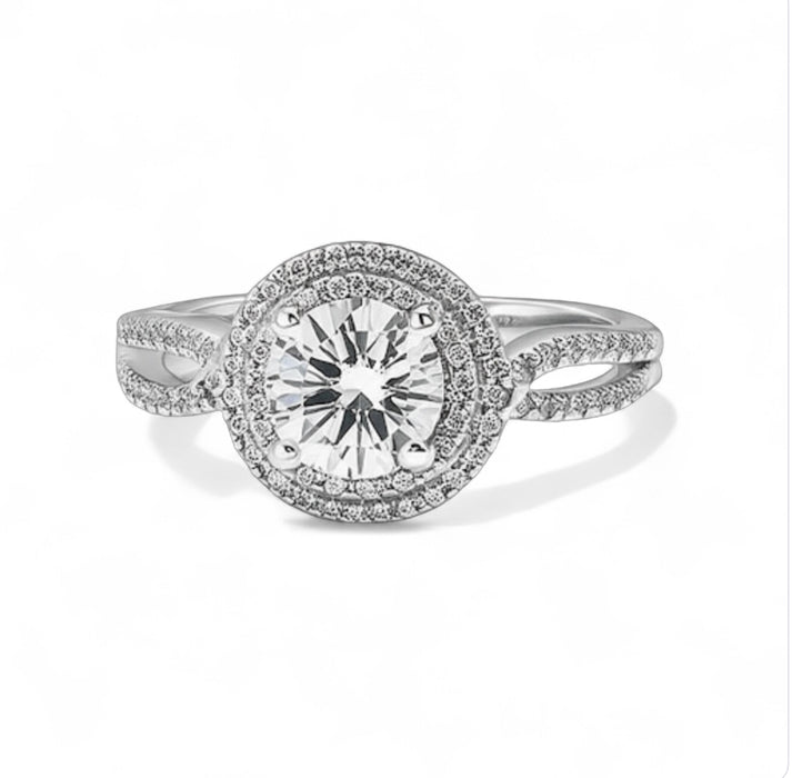 Sterling Silver Halo CZ Wedding Set Ring ER-115