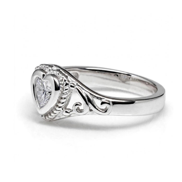 Sterling Silver Filigree Heart CZ Ring-AE-109