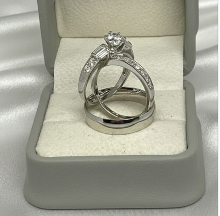 Sterling Silver Trio Wedding Ring Sets-SST-06