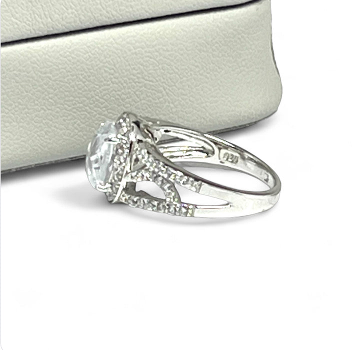 Halo Sterling Silver Ring Oval CZ-ER-35