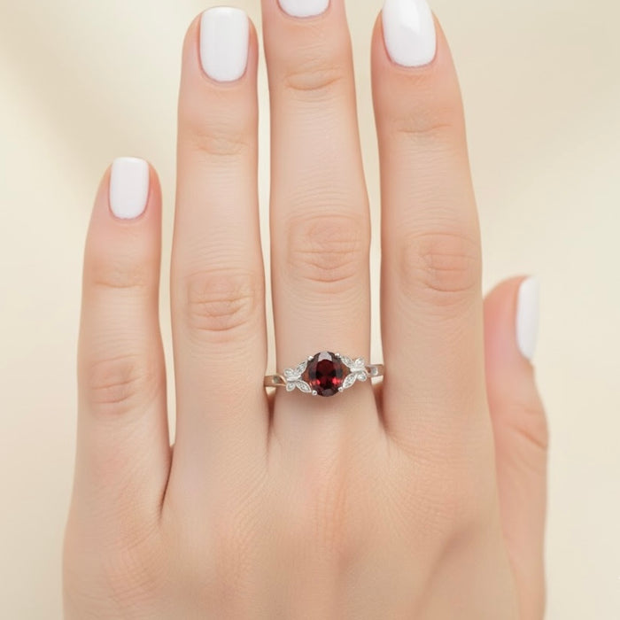 Sterling Silver Double Butterfly Dark Garnet Center Stone CZ Ring-AE-78