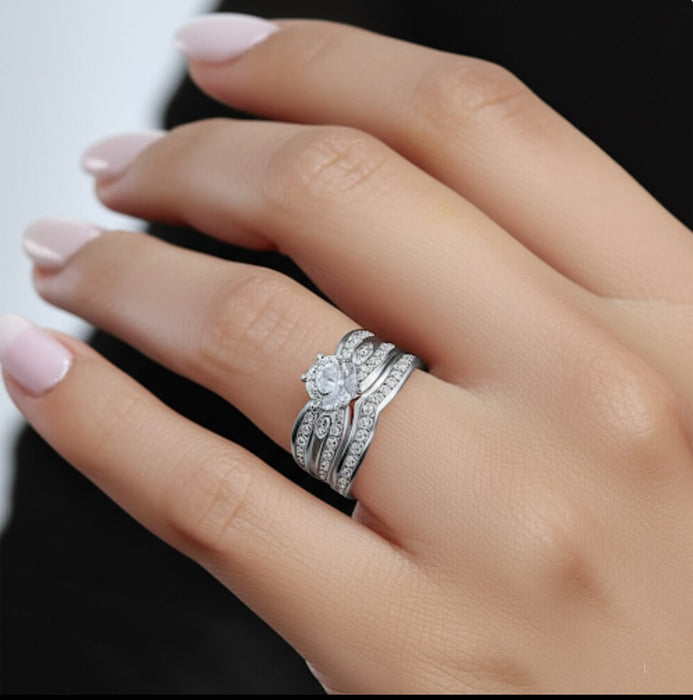 Sterling Silver 2-Piece Engagement Set CZ Ring-ER-97