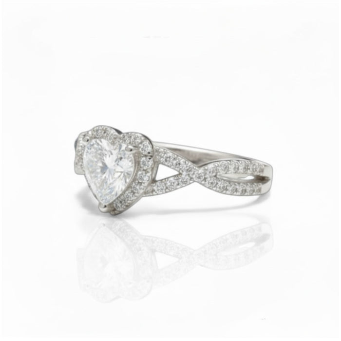 Sterling Silver Heart Halo Twist Clear CZ Ring- ER- 34
