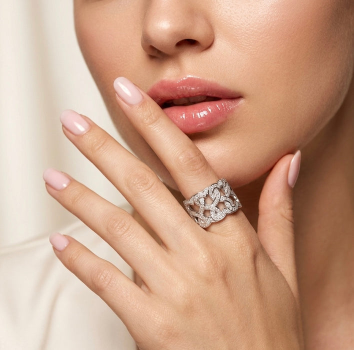 Sterling Silver Intertwined Hearts Pave CZ Ring-AE-36