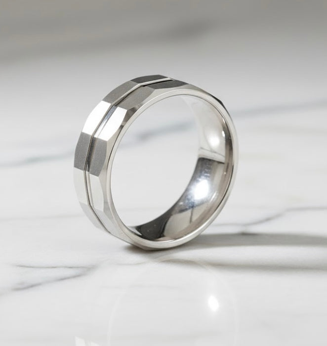 Sterling Silver Diamond Cut Pattern Wedding Band Ring-SW-17