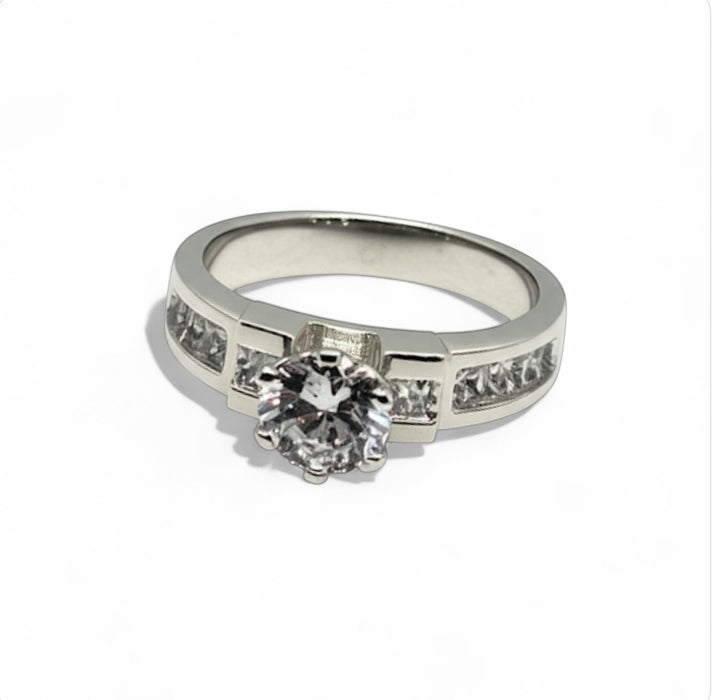 Dazzling Sterling Silver Halo CZ Bridal Set-ER-120