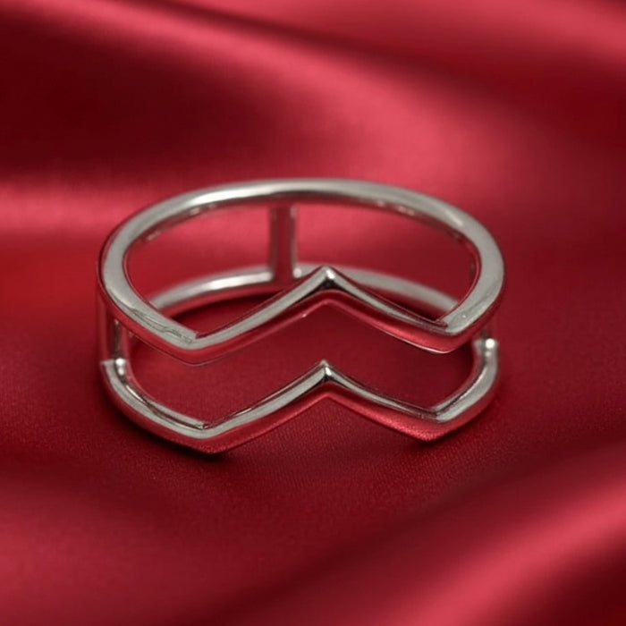 Sterling Silver Double V Statement Ring-SR-10