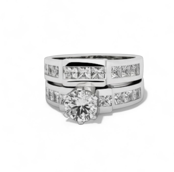 Dazzling Sterling Silver Halo CZ Bridal Set-ER-120