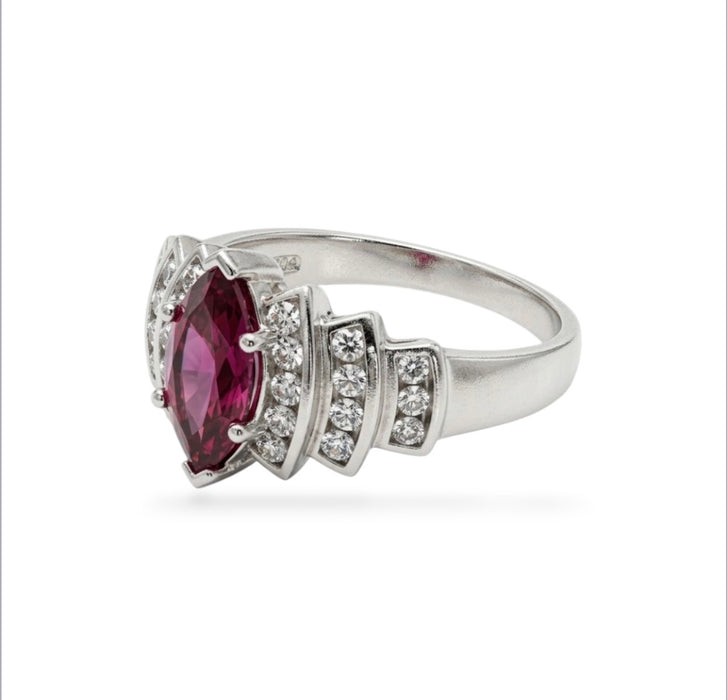 CZ Sterling Silver Ring Marquise Cut Ruby - ER- 25