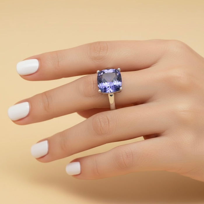 Sterling Silver Cushion Cut Tanzanite CZ Ring-AE-21