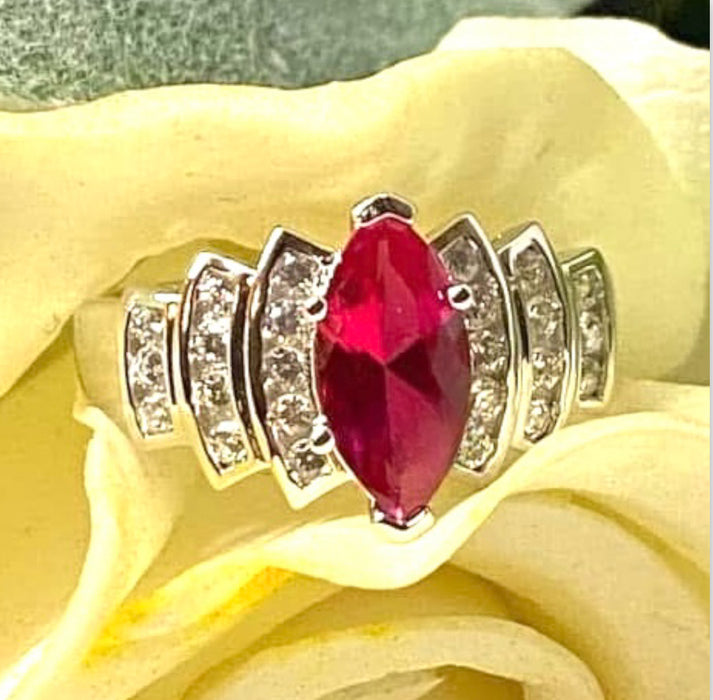 CZ Sterling Silver Ring Marquise Cut Ruby - ER- 25