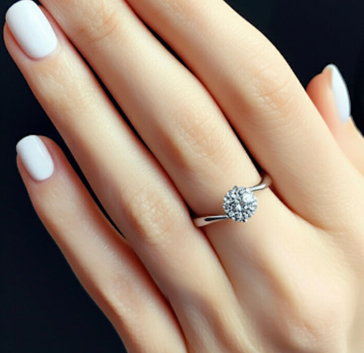 Sterling Silver Curved CZ Engagement Ring -ER-50