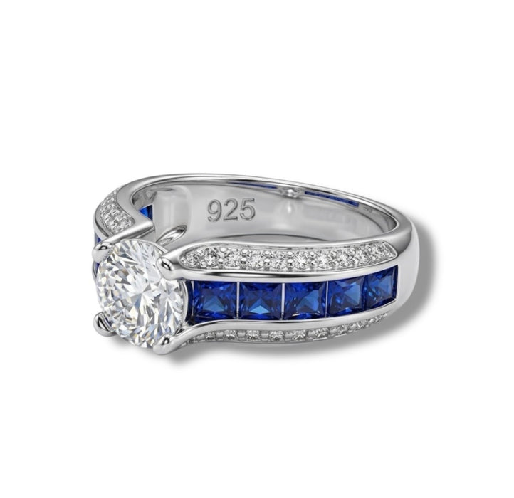 Sterling Silver Blue Band CZ Engagement Ring-ER-18