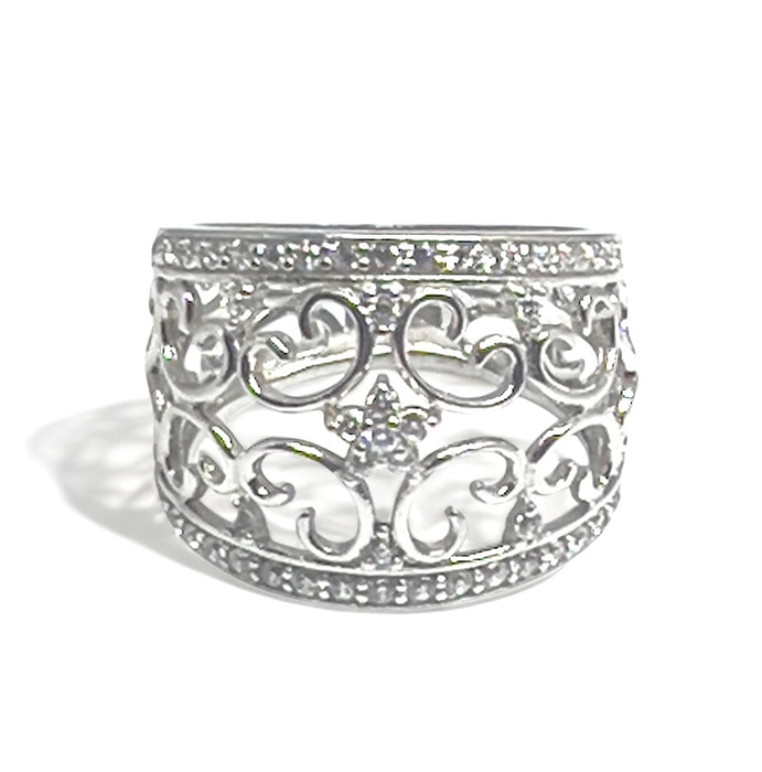 Sterling Silver Filigree Clear CZ Ring-CL-58